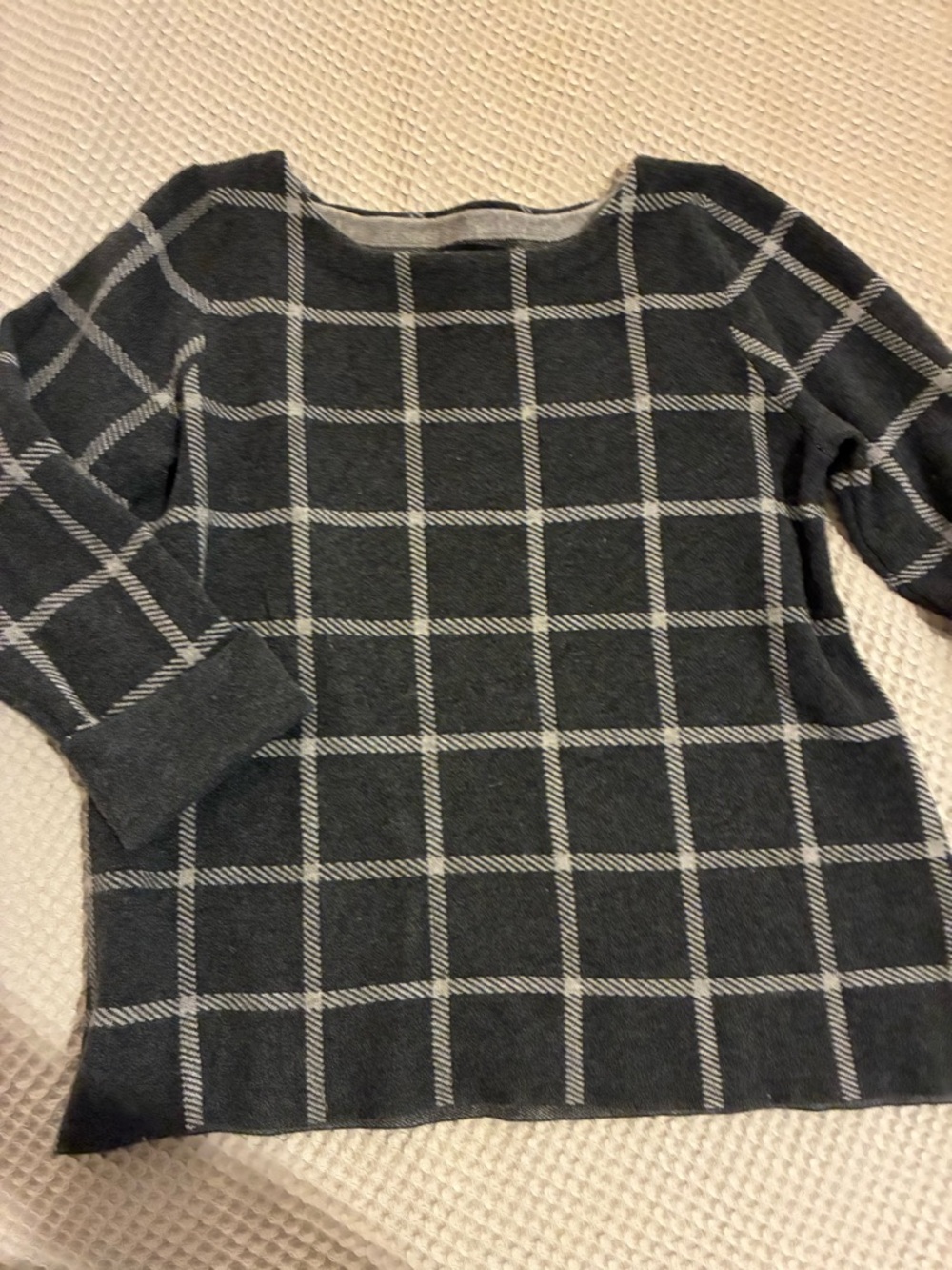 Cynthia Rowley Windowpane Pattern Gray Sweater, Medium, Boat Neck